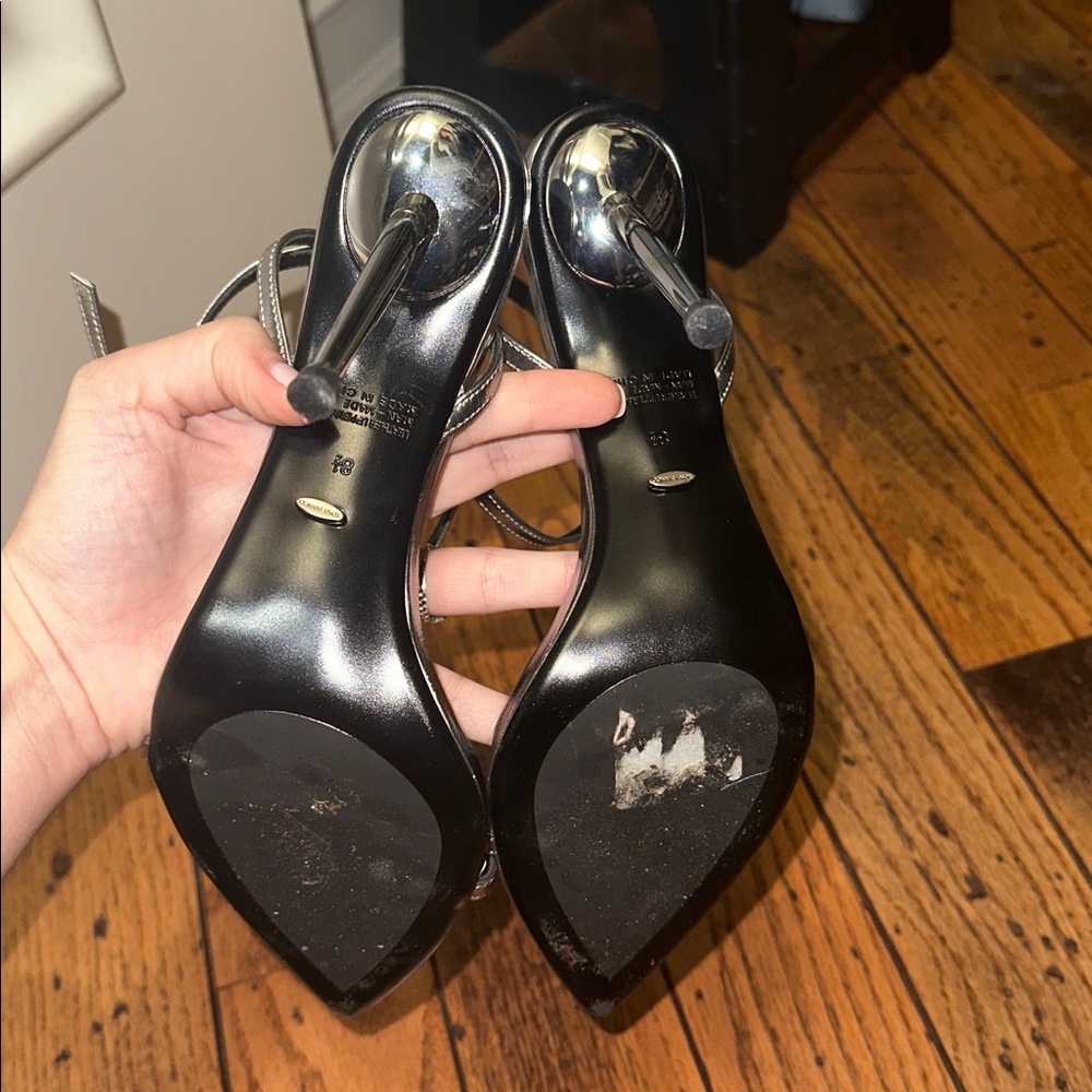 Tony Bianco Black Metallic Ankle Strap Pointed Heels - Picture 3 of 4